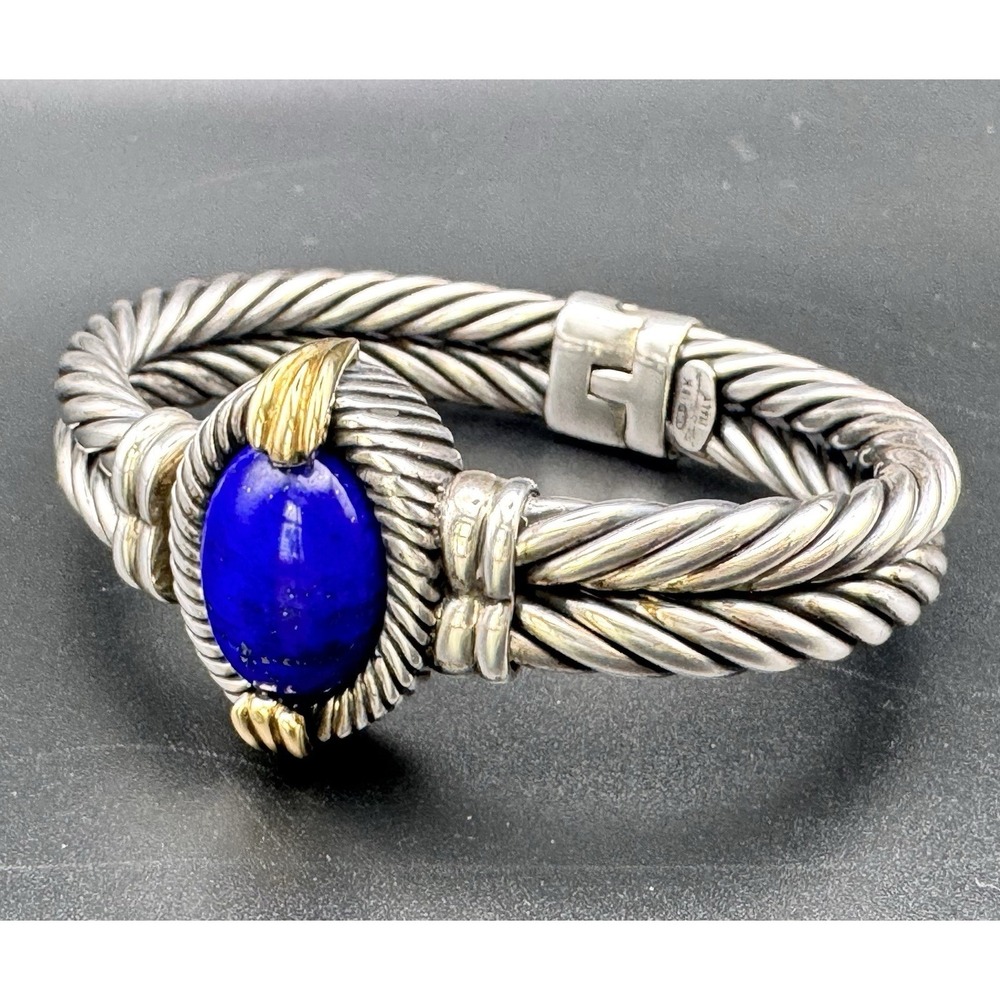 F.lli Menegatti 925 18K Italy Lapis Lazuli Cable Bracelet 47.85g Size 6 1/4"Hing